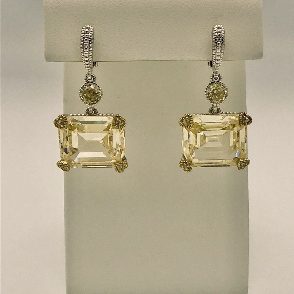 925 18K Canary Crystal & Sapphire JR TWO Earrings - Picture 1 of 11